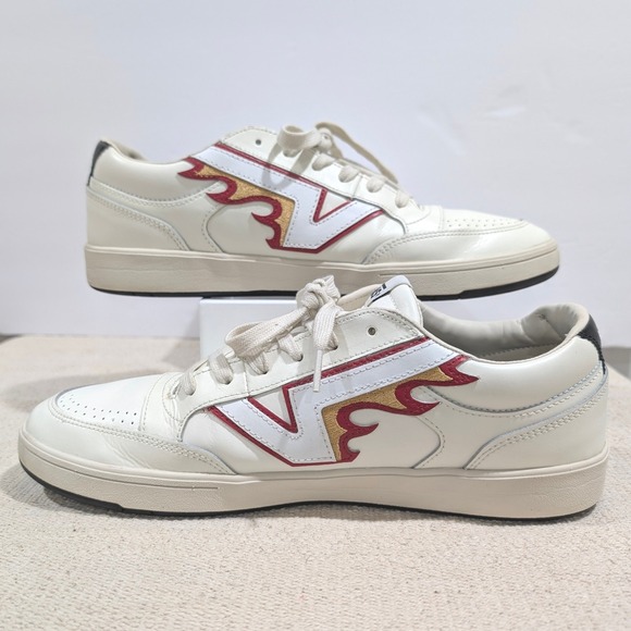 Vans Lowland CC ComfyCush White Red Gold Flame Mens Sneakers 12 Rare Retro Vibe